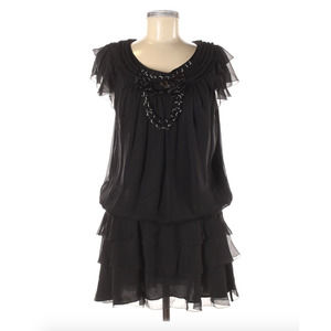 Catherine Malandrino Black  Silk Tiered Dress Sz 8